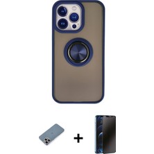 Cepte Toptan iPhone 13 Pro Max Yörünge Çizgi - Siyah 3D Antistatik Hayalet Cam Ekran Koruyucu + Mor Metal Kamera Lens Koruma Cam