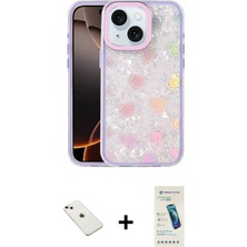 Cepte Toptan iPhone 14 Odak Prime - Şeffaf Pasifik Cam Ekran Koruyucu + Pembe Diamond Kamera Lens