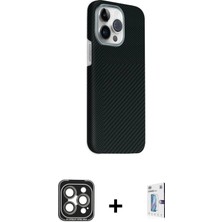 Cepte Toptan iPhone 15 Pro Max Kozmos Klasik Prime - Siyah Bilvis 0.18MM Plus Cam Ekran Koruyucu + Gri Pvd Metal Kamera Lens