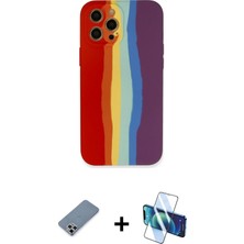 Cepte Toptan iPhone 12 Pro Max Yadigar Çizgi - Siyah 3D Antistatik Seramik Nano Ekran Koruyucu + Gümüş Metal Kamera Lens Koruma Cam