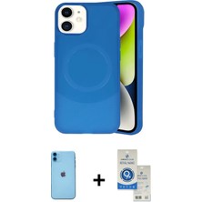 Cepte Toptan iPhone 11 Ufuk Serisi - Şeffaf Royal Nano Ekran Koruyucu + Mavi Neon Fosforlu Kamera Lens