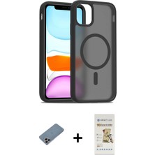 Cepte Toptan iPhone 11 Pro Max Siluet Minimal Prime - Siyah Mat Seramik Nano Ekran Koruyucu + Gökkuşağı Shine Kamera Lens Koruma Cam