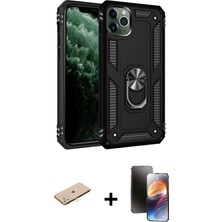 Cepte Toptan iPhone 11 Pro Ahenk Klasik Koleksiyonu - Siyah 3D Antistatik Mat Seramik Nano Ekran Koruyucu + Pembe Renkli Kamera Lens Koruma Cam