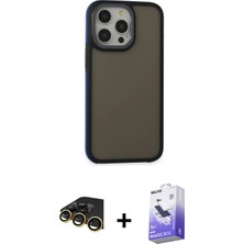 Cepte Toptan iPhone 14 Pro Max Eksen Işık - Siyah Bilvis 5in1 5d Magic Hayalet Cam Ekran Koruyucu + Gold Raze Metal Kamera Lens