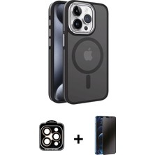 Cepte Toptan iPhone 15 Pro Max Yörünge Klasik - Siyah 3D Antistatik Hayalet Cam Ekran Koruyucu + Turuncu Pvd Metal Kamera Lens