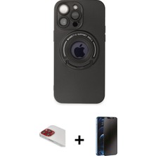 Cepte Toptan iPhone 13 Pro Max Eksen Klasik Prime - Siyah 3D Antistatik Hayalet Cam Ekran Koruyucu + Kırmızı Pers Alüminyum Kamera Lens