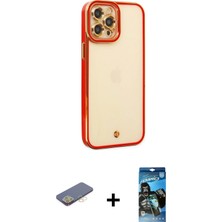 Cepte Toptan iPhone 12 Pro Max Çekirdek Klasik Serisi - Siyah 34D Izgaralı Cam + Sarı Renkli Kamera Lens Koruma Cam