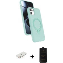 Cepte Toptan iPhone 11 Iz Işık Koleksiyonu - Siyah 6d Antistatik Mat Seramik Hayalet Nano Ekran Koruyucu + Yeşil Renkli Kamera Lens Koruma Cam