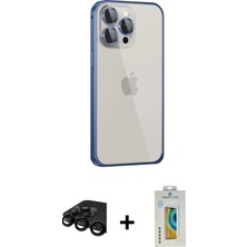 Cepte Toptan iPhone 15 Pro Eksen Form Serisi - Siyah Polymer Nano Ekran Koruyucu + Siyah Raze Metal Kamera Lens