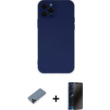 Cepte Toptan iPhone 12 Pro Max Çekirdek Modern Serisi - Siyah 3D Antistatik Hayalet Cam Ekran Koruyucu + Siyah Shine Kamera Lens Koruma Cam
