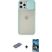Cepte Toptan iPhone 12 Pro Max Vadi Çizgi - Siyah 34D Izgaralı Cam + Mavi Renkli Kamera Lens Koruma Cam