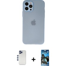 Cepte Toptan iPhone 12 Pro Max Atlas Minimal Prime - Siyah 34D Izgaralı Cam + Lacivert Shine Kamera Lens