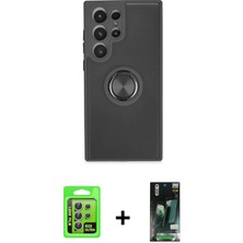 Cepte Toptan Galaxy S23 Ultra Yörünge Çizgi - Şeffaf 360 Full Body Arka Koruyucu + Gümüş Raze Metal Kamera Lens