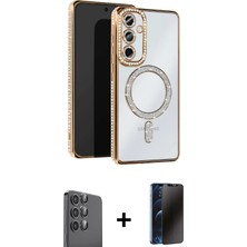 Cepte Toptan Galaxy S25 Zirve Doku Prime - Siyah 3D Antistatik Hayalet Cam Ekran Koruyucu + Siyah Raze Metal Kamera Lens