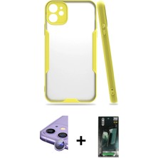 Cepte Toptan iPhone 11 Atlas Asil Serisi - Siyah 360 Mat Full Body Arka Koruyucu + Mor Raze Metal Kamera Lens