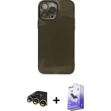 Cepte Toptan iPhone 13 Pro Max Ahenk Doku - Siyah Bilvis 5in1 5d Magic Hayalet Cam Ekran Koruyucu + Gold Raze Metal Kamera Lens