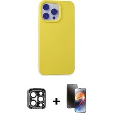 Cepte Toptan iPhone 15 Pro Max Ahenk Serisi - Siyah 3D Antistatik Mat Seramik Nano Ekran Koruyucu + Lacivert Pvd Metal Kamera Lens