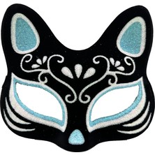 Senka Siyah Renk Süet Kaplama Üzeri Gümüş Mavi Simli Kedi Maskesi 17X14 cm