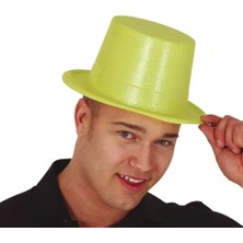 Senka Floresan Sarı Renk Simli Uzun Fötr Melon Şapka 12 cm