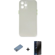 Cepte Toptan iPhone 12 Pro Yadigar Yansıma Serisi - Siyah 3D Antistatik Hayalet Cam Ekran Koruyucu + Gümüş Shine Kamera Lens Koruma Cam