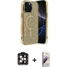 Cepte Toptan iPhone 15 Pro Max Eksen Çizgi - Siyah Bilvis 3D Mat Cam Ekran Koruyucu + Turuncu Pvd Metal Kamera Lens