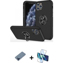 Cepte Toptan iPhone 11 Pro Max Odak Form Prime - Siyah 3D Antistatik Seramik Nano Ekran Koruyucu + Mavi Metal Kamera Lens Koruma Cam