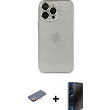 Cepte Toptan iPhone 13 Pro Max Ufuk Minimal Özel Seri - Siyah 3D Antistatik Hayalet Cam Ekran Koruyucu + Sarı Renkli Kamera Lens Koruma Cam