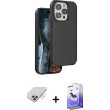 Cepte Toptan iPhone 14 Pro Max Kıvılcım Çizgi Serisi - Siyah Bilvis 5in1 5d Magic Hayalet Cam Ekran Koruyucu + Gold Band Metal Kamera Lens