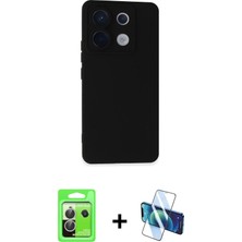 Cepte Toptan Redmi Note 13 Pro 5g Ahenk Serisi - Siyah 3D Antistatik Cam Ekran Koruyucu + Gümüş Raze Metal Kamera Lens