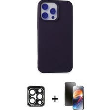 Cepte Toptan iPhone 15 Pro Max Ahenk Serisi - Siyah 3D Antistatik Mat Seramik Nano Ekran Koruyucu + Lacivert Pvd Metal Kamera Lens