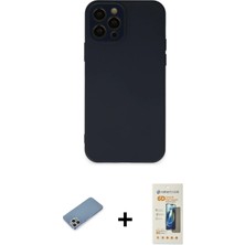 Cepte Toptan iPhone 12 Pro Max Çekirdek Modern Serisi - Siyah 6d Mat Seramik Hayalet Nano Ekran Koruyucu + Gümüş Shine Kamera Lens Koruma Cam