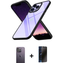 Cepte Toptan iPhone 13 Pro Max Nova Işık Serisi - Siyah 3D Antistatik Hayalet Cam Ekran Koruyucu + Beyaz Neon Fosforlu Kamera Lens
