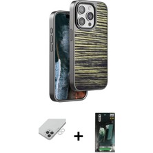 Cepte Toptan iPhone 14 Pro Max Atlas Minimal Özel Seri - Siyah 360 Mat Full Body Arka Koruyucu + Gümüş Band Metal Kamera Lens