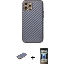 Cepte Toptan iPhone 12 Pro Ahenk Işık - Siyah 34D Hayalet Izgaralı Cam + Sarı Renkli Kamera Lens Koruma Cam