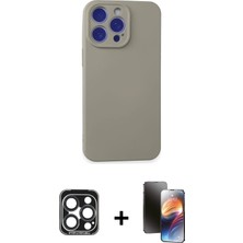 Cepte Toptan iPhone 15 Pro Max Ahenk Serisi - Siyah 3D Antistatik Mat Seramik Nano Ekran Koruyucu + Lacivert Pvd Metal Kamera Lens