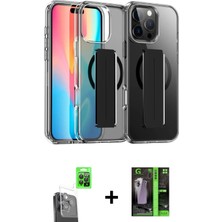 Cepte Toptan iPhone 16 Pro Nova Işık Koleksiyonu - Şeffaf 360 Full Body Arka Koruyucu + Siyah Raze Metal Kamera Lens