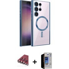 Cepte Toptan Galaxy S23 Ultra Nova Işık Özel Seri - Siyah Durable Full Glue Curved Hayalet Cam + Kırmızı Valdez Metal Kamera Lens