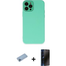 Cepte Toptan iPhone 12 Pro Max Çekirdek Modern Serisi - Siyah 3D Antistatik Hayalet Cam Ekran Koruyucu + Mavi Shine Kamera Lens Koruma Cam