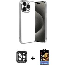 Cepte Toptan iPhone 15 Pro Max Vadi Minimal - Siyah Buffer Hayalet Cam Ekran Koruyucu + Siyah Pvd Metal Kamera Lens