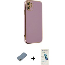 Cepte Toptan iPhone 12 Yankı Serisi - Şeffaf Pasifik Cam Ekran Koruyucu + Gold Shine Kamera Lens Koruma Cam