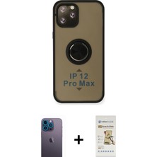 Cepte Toptan iPhone 12 Pro Max Yörünge Çizgi - Siyah Mat Seramik Nano Ekran Koruyucu + Mavi Neon Fosforlu Kamera Lens