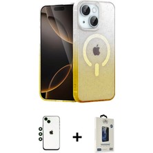 Cepte Toptan iPhone 14 Eksen Minimal Özel Seri - Siyah Bilvis Hayalet Cam Ekran Koruyucu + Yeşil Shine Kamera Lens