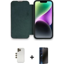 Cepte Toptan iPhone 13 Pro Max Siluet Minimal Serisi - Siyah 3D Antistatik Hayalet Cam Ekran Koruyucu + Gold Shine Kamera Lens