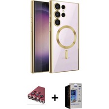 Cepte Toptan Galaxy S23 Ultra Nova Işık Özel Seri - Siyah Durable Full Glue Curved Hayalet Cam + Kırmızı Valdez Metal Kamera Lens