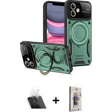 Cepte Toptan iPhone 11 Kıvılcım Modern Serisi - Siyah Bilvis 3D Cam Ekran Koruyucu + Şeffaf Kamera Lens Koruma Cam