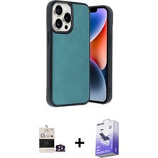 Cepte Toptan iPhone 14 Pro Max Kıvılcım Işık Serisi - Siyah Bilvis 5in1 5d Magic Hayalet Cam Ekran Koruyucu + Gold Bilvis Titan Kamera Lens