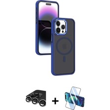 Cepte Toptan iPhone 15 Pro Max Yörünge Klasik - Siyah 3D Antistatik Seramik Nano Ekran Koruyucu + Gümüş Raze Metal Kamera Lens