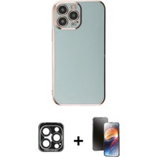 Cepte Toptan iPhone 15 Pro Max Yankı Serisi - Siyah 3D Antistatik Mat Seramik Nano Ekran Koruyucu + Lacivert Pvd Metal Kamera Lens