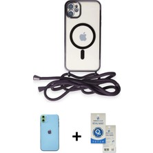 Cepte Toptan iPhone 11 Eksen Özel Seri - Şeffaf Royal Nano Ekran Koruyucu + Yeşil Neon Fosforlu Kamera Lens