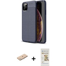 Cepte Toptan iPhone 11 Pro Doruk Klasik Özel Seri - Siyah Mat Seramik Nano Ekran Koruyucu + Mavi Renkli Kamera Lens Koruma Cam